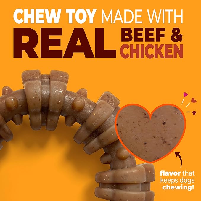 Nylabone Strong Chew Textured Ring Dog Toy Made with Real Beef & Chicken, Durable Chew Toys for Aggressive Chewers, Long Lasting Dog Bone, Keeps Dogs Busy, X-Large Breeds - 50+ lbs