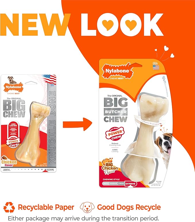 Nylabone Big Chew Knuckle Bone Power Chew Toy for Large Dogs, Durable Dog Toys for Aggressive Chewers, Destroy Proof Chew Toys To Keep Them Busy, Chicken Flavor, XX-Large, 50++ lbs, 1 Count