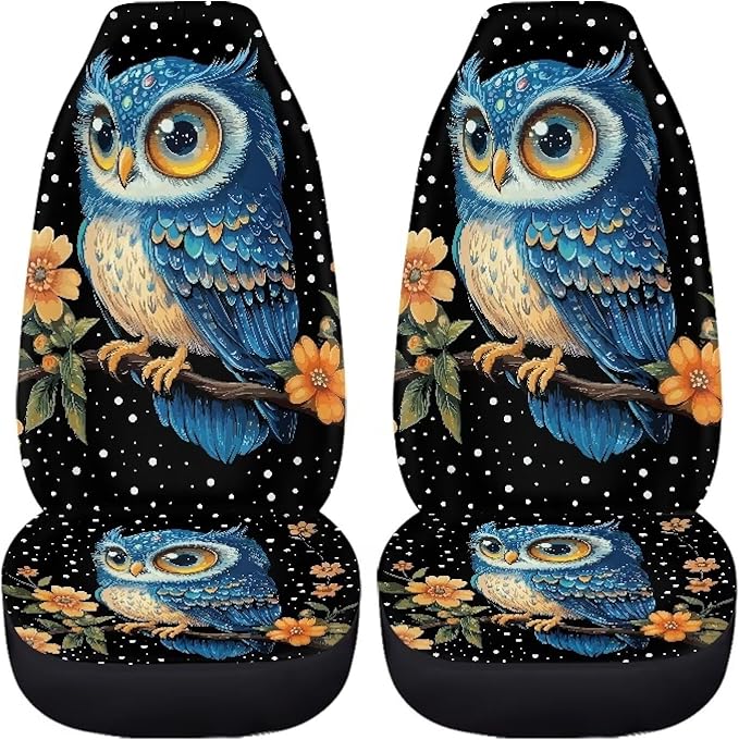 Car Seat Covers for Women Men, Owl Floral Print Car Seat Protector Car Accessories Front Seat Covers Set of 2 Auto Interior Decor for Most Cars,Sedan,Truck Van