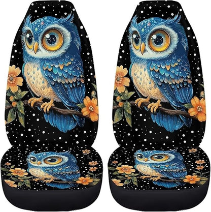 Car Seat Covers for Women Men, Owl Floral Print Car Seat Protector Car Accessories Front Seat Covers Set of 2 Auto Interior Decor for Most Cars,Sedan,Truck Van