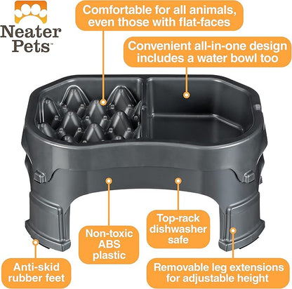 Neater Pet Brands – Neater Raised Slow Feeder Dog Bowl – Elevated and Adjustable Food Height - (Double Diner, Gunmetal)