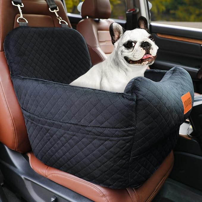 Dog Car Seat for Small/Medium Dogs,2 Adjustable Seat Belt,Memory Foam with Soft Fabric Pets Travel Car Bed with Non-Slip Bottom,Easily Installed in Front and Back Seats,Removable and Washable(H-Black