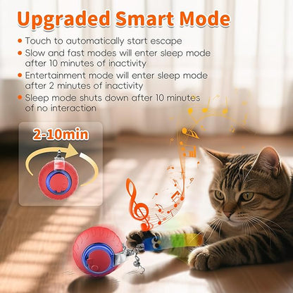 UPSKY Interactive Cat Toy Ball - Automatic Interactive Cat Toys for Indoor Cats, 3-Speed Modes Smart Kitten Toys with Sounds, Rechargeable Cat Ball for Bored Indoor Adult Cats (Red)