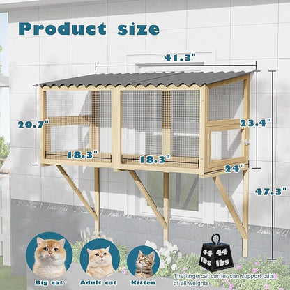 MAGIC UNION Cat Catio, Cats Window Perch for Large Indoor Cats - Expandable Wooden Windows Box Enclosure, Waterproof Cat Window Hammock for Enjoying The Outdoor Sights (Original Wood, 41.3" L)