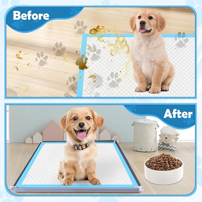 Dog Pee Pad Holder, Dog Potty Tray Silicone Puppy Pad Holder Tray Fits for 27" x 27" Training Pads, Puppy Potty Tray with 4 Clamps No Spill Raised Lip High Edge for Floor Protection (Dark Grey)