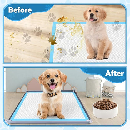 Dog Pee Pad Holder, Dog Potty Tray Silicone Puppy Pad Holder Tray Fits for 27" x 27" Training Pads, Puppy Potty Tray with 4 Clamps No Spill Raised Lip High Edge for Floor Protection (Dark Grey)