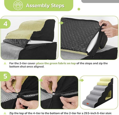 LOOBANI Dog Stairs for High Bed, 30 Inch Height 6 Steps Soft Foam Spliced Dog Steps for Bed, Non-Slip Sturdy Pet Stairs, Ramp for Small, Older Pets - Grey 6 Tiers