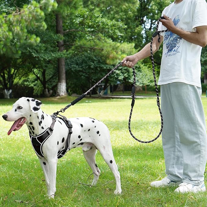 Cymiler Hands Free Dog Leash, 8 Ft Reflective Cross-Body Pet Rope Leashes with Sponge Handle, Heavy Duty Nylon, for Running, Hiking, Training, Waist Leash for Small Medium Large Dogs (Black)