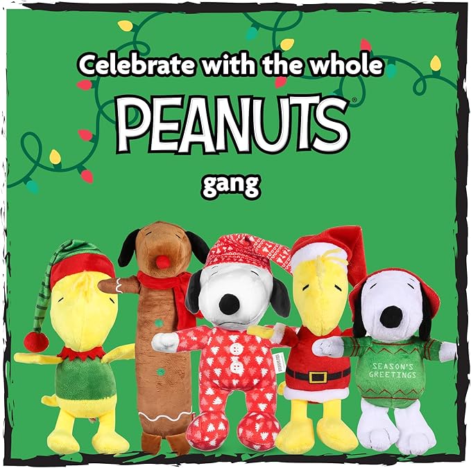 Peanuts for Pets 9" Holiday Woodstock Santa Plush Dog Toy with Squeaker | Yellow and Red Charlie Brown Plush Dog Toy | Medium Squeaky Dog Toys- Cute and Soft Stuffed Dog Toys for All Dogs Toy Bin