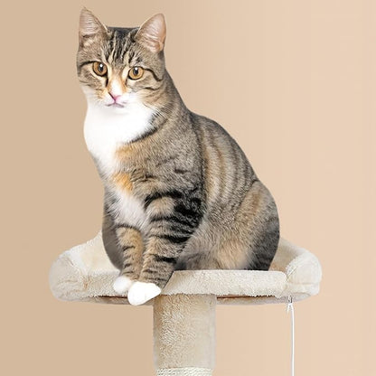 Yaheetech 64.5in Cat Tree Cat Tower Scratching Post, Plush Cover Cat Condo Bed Furniture with Hammock, Platform, Perch for Extra Large Cats as Playing House