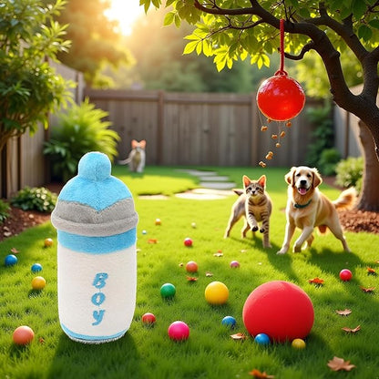 1Pcs Light Blue Funny Chewing Pet Toy, Cat Cute Baby Bottle Design Bite Squeaky Sound Plush Molar Toy，Dog Squeak Toys,Crunch and Play Bottle Dog Toy