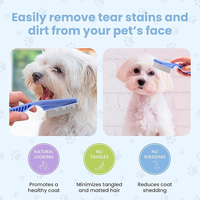 We Love Doodles Flea Comb for Dogs and Metal Dog Grooming Comb | Dog Face Comb | Fine Tooth Tear Stain Remover Metal Comb | Removes Tangles & Matts | Dematting Pet Combs | Detangler for Matted Hair