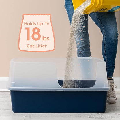 IRIS USA XX-Large Side Entry Cat Litter Box, Open Top Extra Large Litter Box for Big Cats and Multi-Cat Households, High Sided Scatter Shield, Easy to Clean, 30" L x 20" W x 14" H, Navy