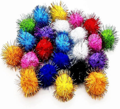 24 Pcs Cat Ball Toys, 1.8 Inch Sparkle Ball, Tinsel Glitter Pom Pom Cat's Favorite Toys, Random Color