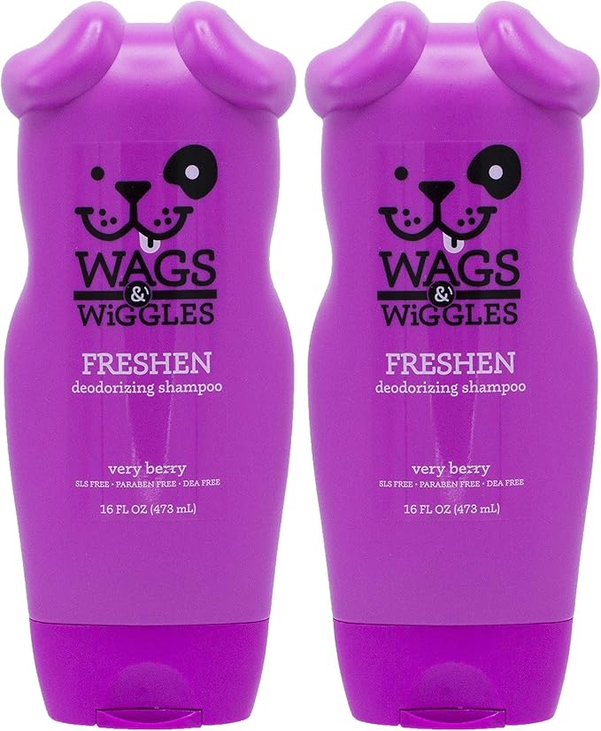 Wags & Wiggles Freshen Deodorizing Dog Shampoo in Very Berry Scent | Odor Control for Smelly Dogs, 16 Ounces (Pack of 2)
