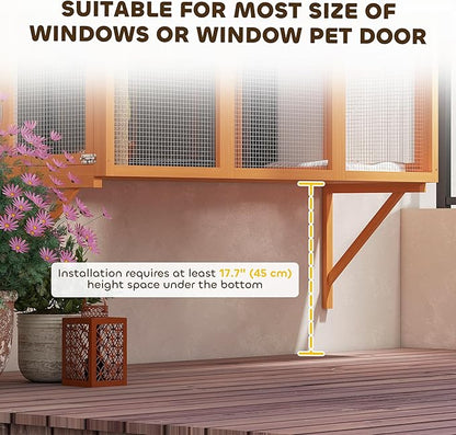 PawHut Outdoor Catio, Cat Window Catio Box Enclosure for 2-3 Large Indoor Cats with 2 Jumping Platforms, Scratching Post, for Playing, Sunbathing, Napping, Cat Window Perch for Enjoying Sights, Orange