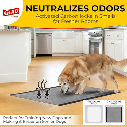 Glad for Pets Extra Large Charcoal Dog Training Pads, Absorbent Leak Proof Pee Pads for Dogs and Puppies, Odor Control Potty Pads with Activated Carbon, 28 x 30 Inches, 50 Count - 4 Pack