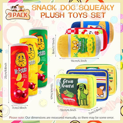 9 Pcs Can Dog Squeaky Plush Toys Set Food Jar Squeaky Toys Bulk Dog Interactive Funny Puppy Teething Chewing with Squeaker for Small and Medium Pet Training Teeth Doggie Birthday Gifts