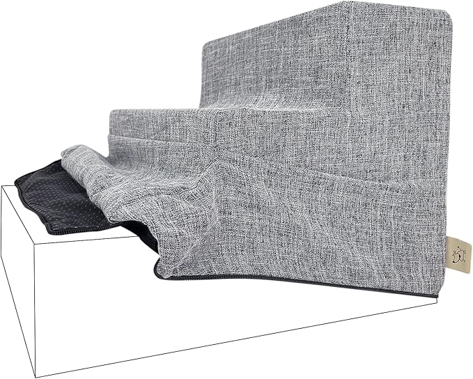 Best Pet Supplies Foam Pet Steps Cover for Small Dogs and Cats, Portable Ramp Stairs for Couch, Sofa, and High Bed Climbing (Cover Only) - Ash Gray Linen, 3-Step (Cover Only)