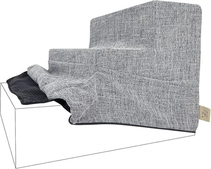 Best Pet Supplies Foam Pet Steps Cover for Small Dogs and Cats, Portable Ramp Stairs for Couch, Sofa, and High Bed Climbing (Cover Only) - Ash Gray Linen, 3-Step (Cover Only)
