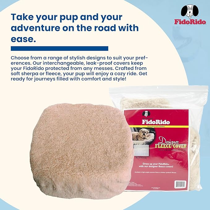 FidoRido Dog Car Seat Cover Machine Washable Replacement Sherpa Cover, Comfortable & Durable, for Cars & SUVs, Seat Protector for Dogs, Vacation and Travel Essential, Beige Sherpa