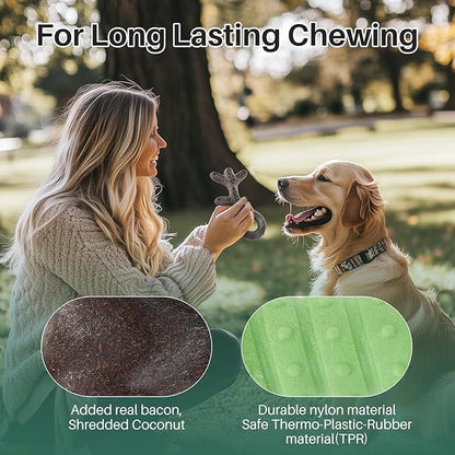 Gardner Pet 4-Pack Dog Chew Toy, Long Lasting Interactive Dog Toys Add Shredded Coconut Nylon+TPR,Teeth Cleaning and Training Toy for Medium/Large Breed,Bacon Flavor(Antler-L/S+Bone-S+Cookie)