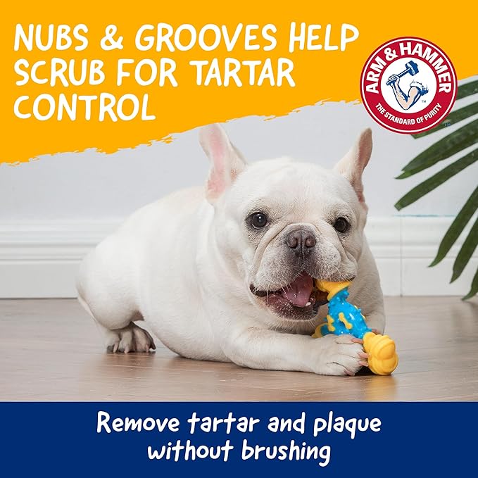 ARM & HAMMER for Pets Nubbies TriBone Dog Dental Toy Best Dog Chew Toy for Moderate Chewers Dog Dental Toy Helps Reduce Plaque & Tartar Peanut Butter Flavor Baking Soda (Pack of 24)
