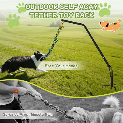 Tether Outdoor Dog Rope Toy with Adjustable Height Spring Pole, 3 Kinds Dog Tug of War Toys for Self Play and Interactive in Park, Yard, Lawn Rope, Suitable for Energetic Dog