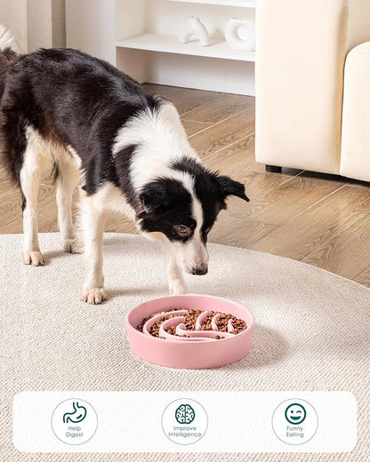 vancasso Slow Feeder Dog Bowl, 3 Cup Ceramic Slow Feeding Food Dish for Large Breed, Puzzle Dog Food Bowl for Fast Eater, Pink