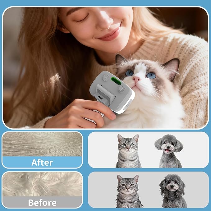 Pet Steam Brush for Dogs & Cats,5-in-1 Self-Cleaning Dog Steam Brush with 3 Swap-in Heads (Grooming, Dematting, Deshedding),Cat Spray Hair Removal Comb,Includes Pet Essence & Storage Bag