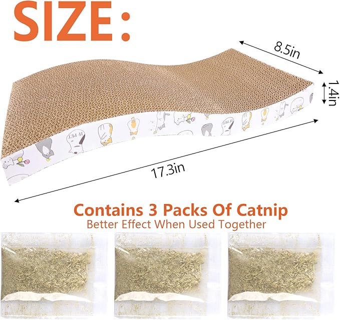 PatiencET 3 Pack Cat Scratcher Pad Recycle Corrugated Cat Scratching Pad Type S Cat Scratch Pad Lounger Sofa for Furniture Protector