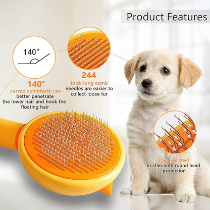 Cat Hair Brush with Release Button for Indoor Cats, Pet Grooming Brush for Long or Short Hair Dogs, Cat Combs for Pet Massage Self-Cleaning Cat Hair Brush