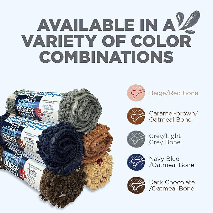 Soggy Doggy Slopmat Dog Food Mat – Absorbent Microfiber Chenille Pet Feeding Mat for Food & Water Bowls, Muddy Paws Small Doormat, Non-Slip, Machine Washable Rug – Gray/Light Gray Bone, 18” x 24”