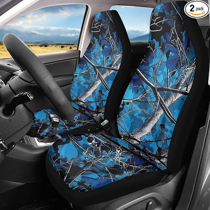 Blue Camo Hunting Car Seat Covers Waterproof Soft Car Seat Cushion Cover Auto Interior Accessories Fit for Truck, Sedan, SUV
