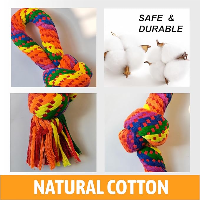 PetLike 2 Pack Dog Rope Aggressive Chewers Interactive Tug Toy Indestructible Dog Teething Clean Toys for Medium to Large Breed (Rainbow)