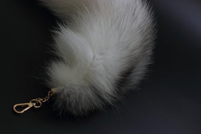 Fosrion Real Fox Tail Fur Cat Bites Toy with Three Section Retractable Carbon Fiber Rod(White, Only Tail)