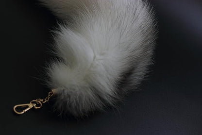 Fosrion Real Fox Tail Fur Cat Bites Toy with Three Section Retractable Carbon Fiber Rod(White, Only Tail)