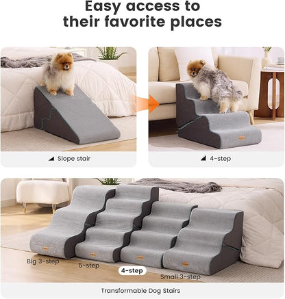 Gardner Pet Dog Stairs for Small Dogs 17.5" H, 2 in 1 Transformable 4-Step Pet Stairs and ramp, Dog Steps for Couch bed (19~22 in) with Durable Non-Slip Waterproof Cover and CertiPUR-US Certified Foam