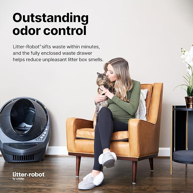 Litter-Robot 3 Connect by Whisker, Grey - Automatic, Self-Cleaning Cat Litter Box, App Control, Helps Reduce Litter Box Odors, Works with Any Clumping Litter, WhiskerCare 1-Year Warranty