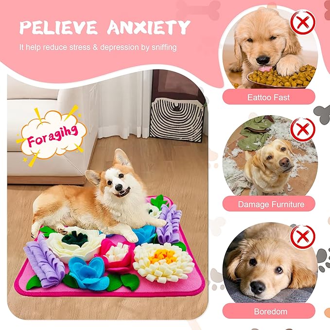 Snuffle Mat for Dogs Sniffing Feeding Mat for Small and Medium Breed Dogs and Cats Non-Slip/Portable/Durable Interactive Puzzle Pet Puppies Toys Encourages Natural Foraging Skills