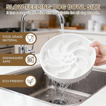 Ceramic Slow Feeder Dog Bowl, 1.5 Cup Dog Food or 20oz Water, Slow Eating Bowl for Small Breed, Maze Puzzle Feeder for Fast Eaters, Anti-Choking Stop Bloat, Non-Slip BPA Free (White)