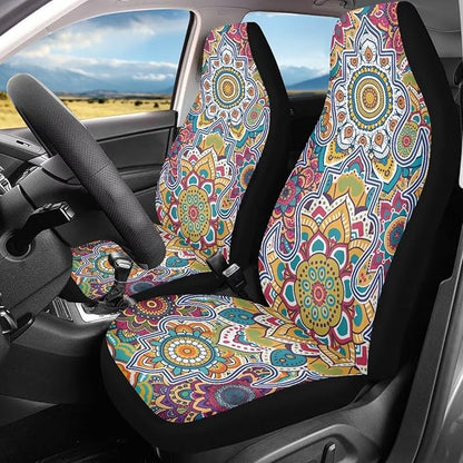 Dreaweet Boho Car Seat Covers Front Seats Mandala Lotus Flower Car Accessories for Women Interior 2 Piece Washable Universal Seat Covers for Cars SUV Sedan Easy to Install