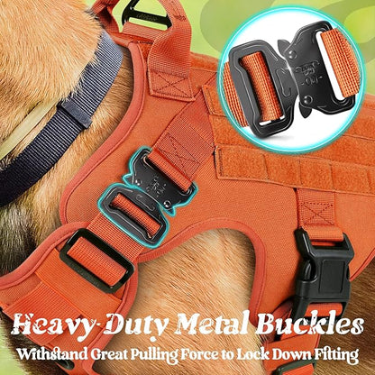 rabbitgoo Tactical Dog Harness for Large, Heavy Duty Pet Harness with Handle, No-Pull Service Vest Large Breed, Adjustable Military Dog Vest for Training Hunting Walking, Orange, L