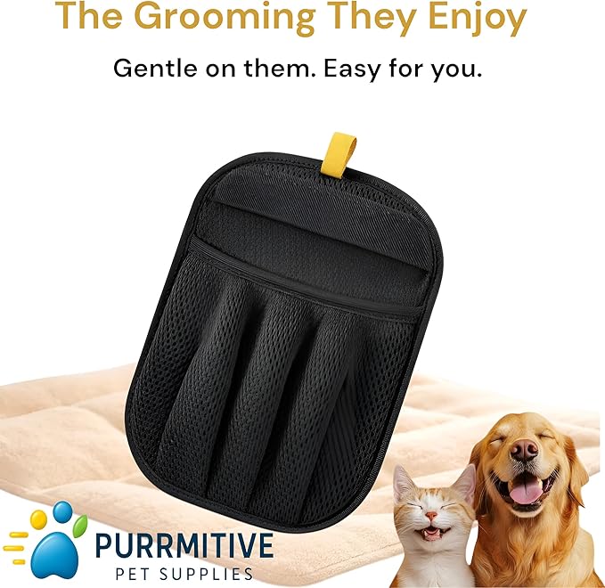 Purrmitive Upgraded Pet Hair Removal Gloves for Cats & Dogs, Five-Finger Electrostatic Reusable Magic Brush for Effortless Pet Hair Remover Tool on Carpet, Clothing, Laundry, Couch, Car Seat (Black)