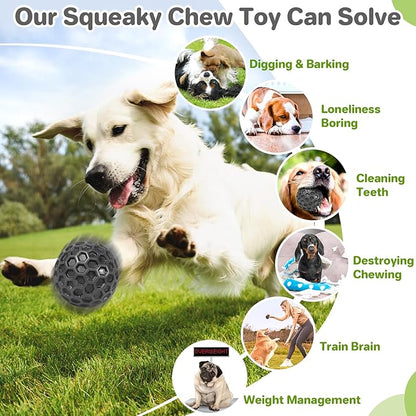Indestructible Squeaky Dog Balls, Dog Toys for Aggressive Chewers Large Breed for Relieving Anxiety, Tough Dog Chew Toys Balls for Aggressive Chewers, Outdoor Squeaky Dog Toys for Large Dogs