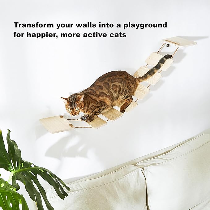 Wall-Mounted Cat Bridge & Shelf – Multi-Functional Climbing Step with Natural Sisal Rope, DIY Feline Highway for Kittens to Large Cats