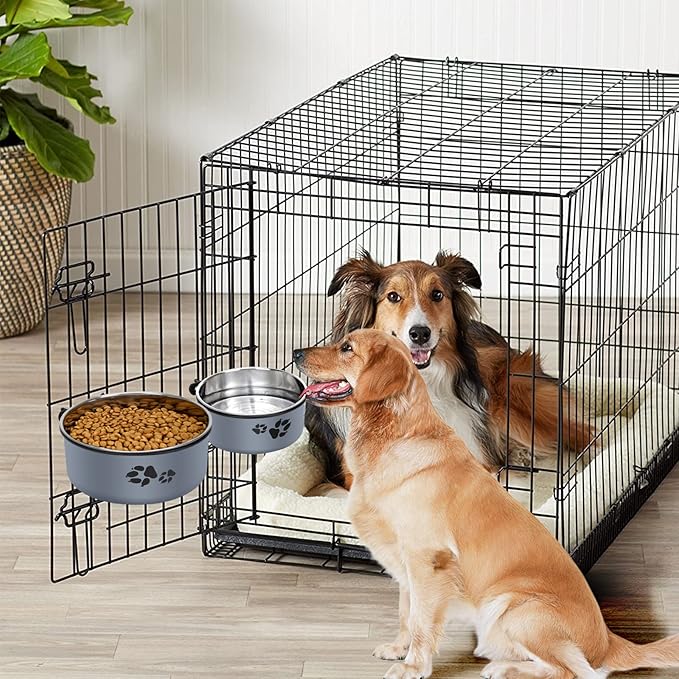 Kennel Water Bowl, Stainless Steel Dog Crate Water Bowl No Spill, 2 Pack Hanging Dog Bowls for Kennel Cage,Metal Pet Dog Food Dish Feeder for Dogs Cats