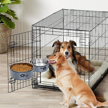 Kennel Water Bowl, Stainless Steel Dog Crate Water Bowl No Spill, 2 Pack Hanging Dog Bowls for Kennel Cage,Metal Pet Dog Food Dish Feeder for Dogs Cats