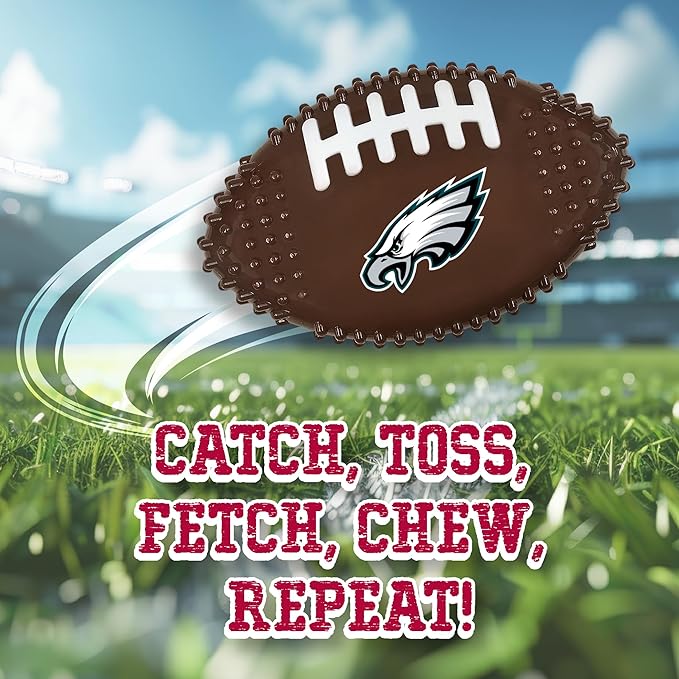 NFL Philadelphia Eagles Mega-chew Hard Nylon Bacon-flavored Dog Bone Football Chew Toy. Interactive, Durable Tasty Fun for Aggressive Chewers
