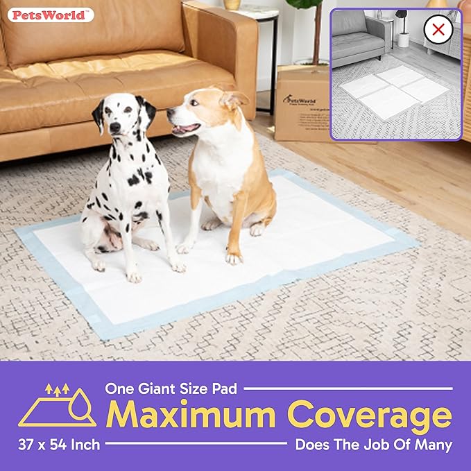 PetsWorld Enormous Dog Pee Pads 37"x54" 50 Count – XXXL Pet Pee Pads for Giant Dogs & Pets, Heavy Duty Leak-Proof Dog Training Pads, Super Absorbent Quick-Dry Potty Pads with Adhesive Tabs